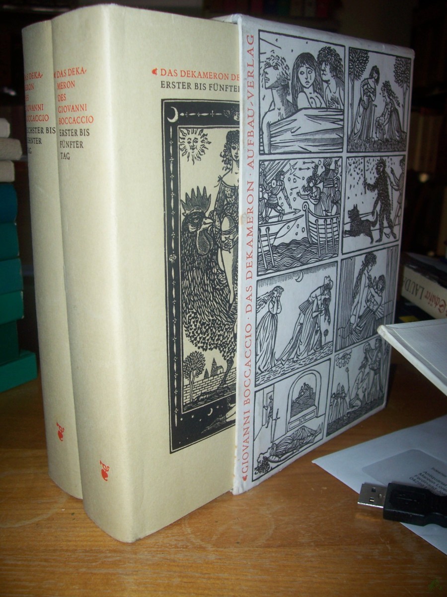 Artikelbild 1 des Artikels “Das Dekameron / Giovanni Boccaccio. Aus d. Ital. übers. von Ruth Macchi. Nachdichtung d. Verse d. ersten drei Tage von August Wilhelm Schlegel, d. Verse d. folgende Tage von Karl Witte “