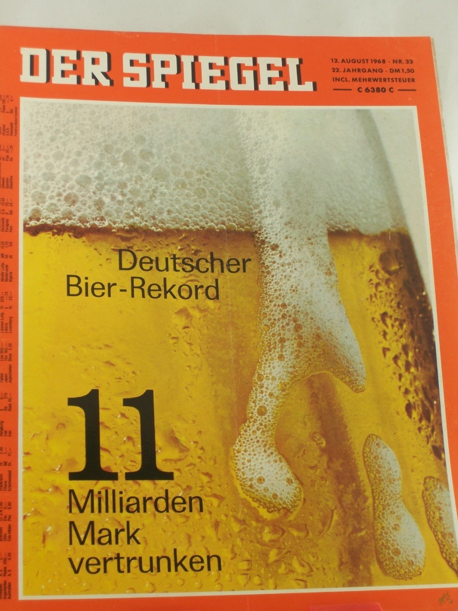 Artikelbild 1 des Artikels “33/1968, Deutscher Bier Rekord, 11 Milliarden Mark vertrunken “