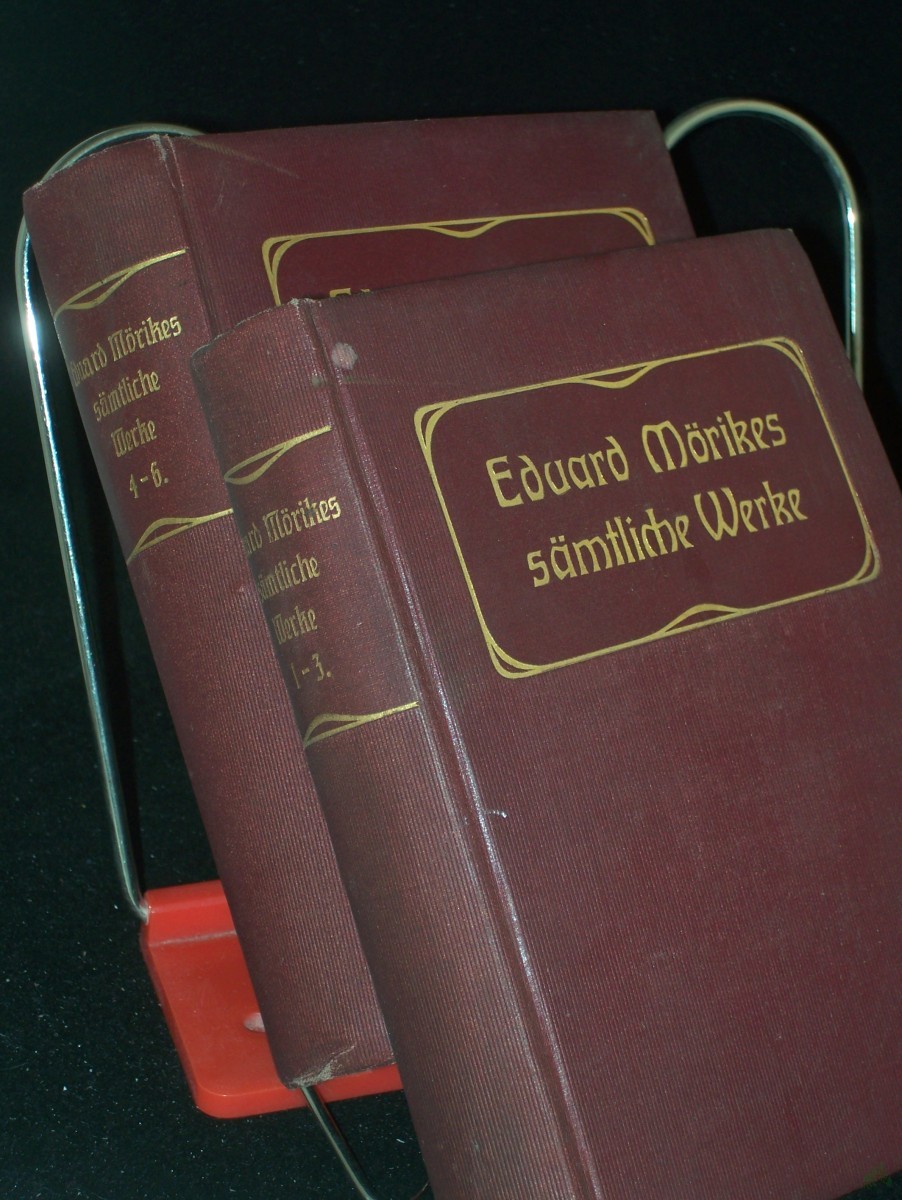 Artikelbild 1 des Artikels “Eduard Mörikes sämtliche Werke in sechs Bänden (gebunden in zwei Bänden). Mit vier Bildnissen, zwei Schattenrissen und einem Brief als Handschriftprobe “