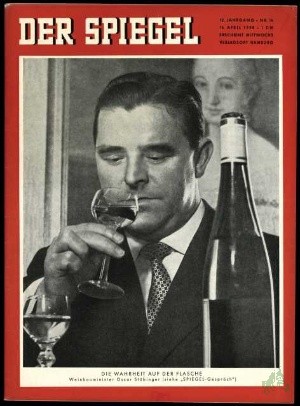 Artikelbild 1 des Artikels “16/1958, Die Wahrheit auf der Flasche, Weinbauminister Oscar Stübinger “