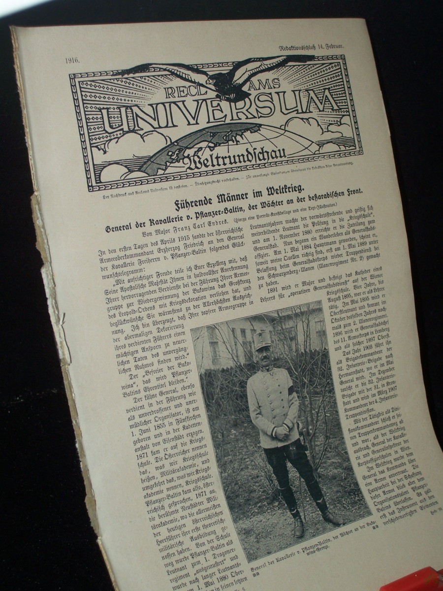 Product image 1 of the product “Februar 1916 führende Männer im Weltkrieg GENERAL DER KAVALLERIE VON PFLANZER BALTIN ”