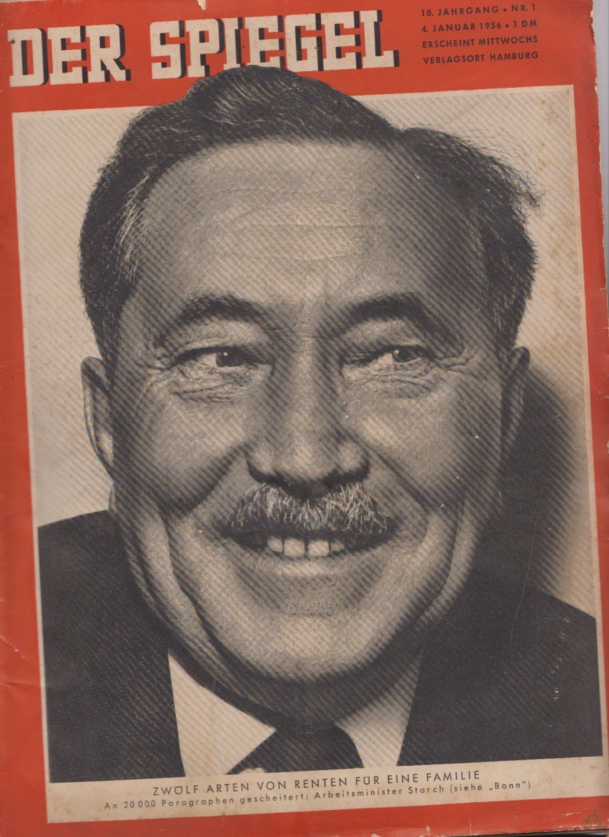 Artikelbild 1 des Artikels “1/1956, Zwölf Arten von Renten für eine Familie, an 20000 Paragraphen gescheitert: Arbeitsminister Storch “