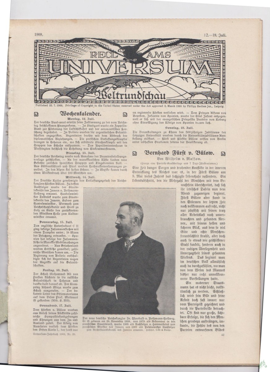 Artikelbild 1 des Artikels “12-18 Juli 1909 “