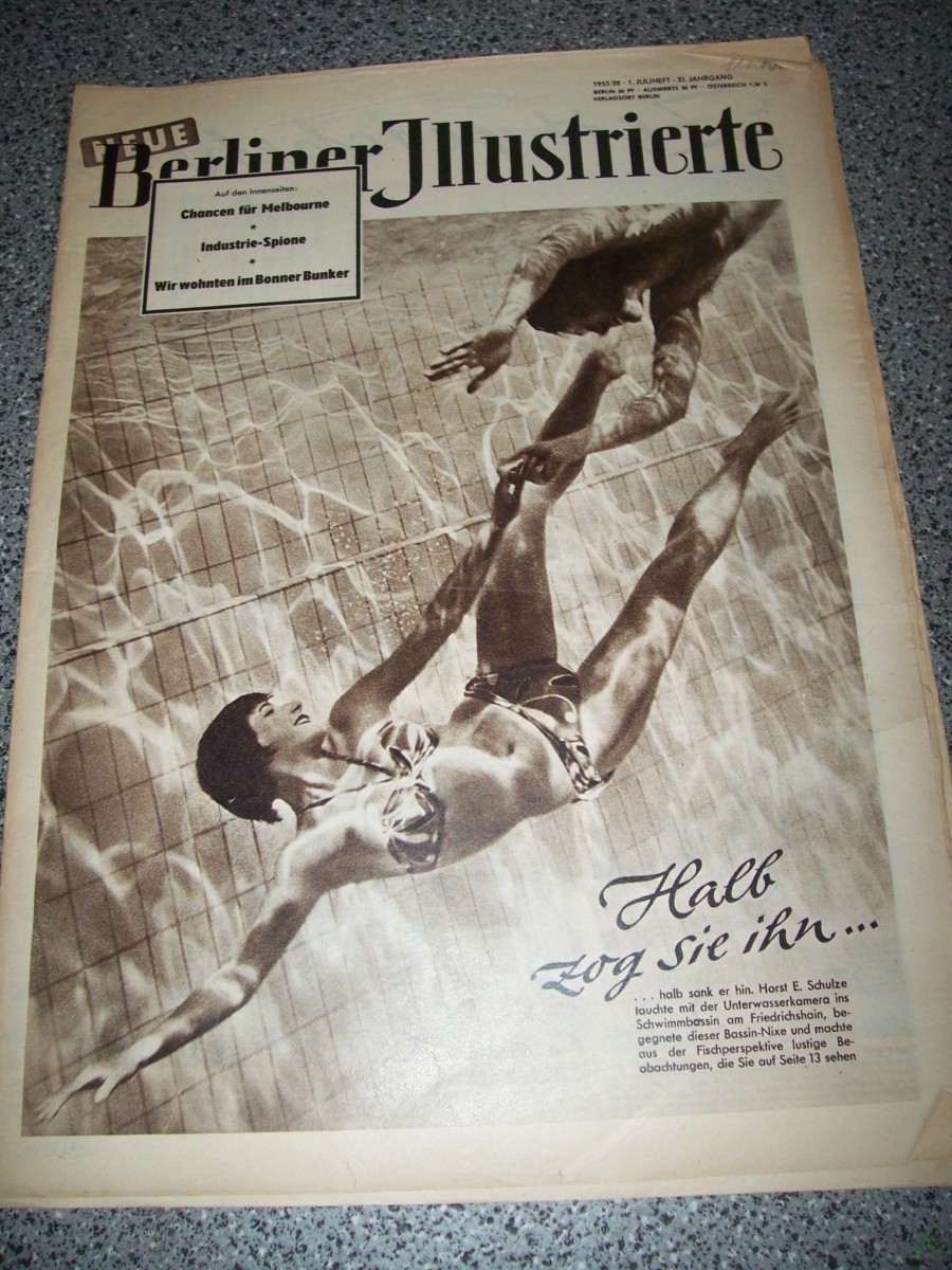 Artikelbild 1 des Artikels “28/1955 HALB ZOG SIE IHN HORST SCHULZE TAUCHTE MIT DER UNTERWASSERKAMERA INS SCHWIMMBASSIN AM FRIEDRICHSHAIN “