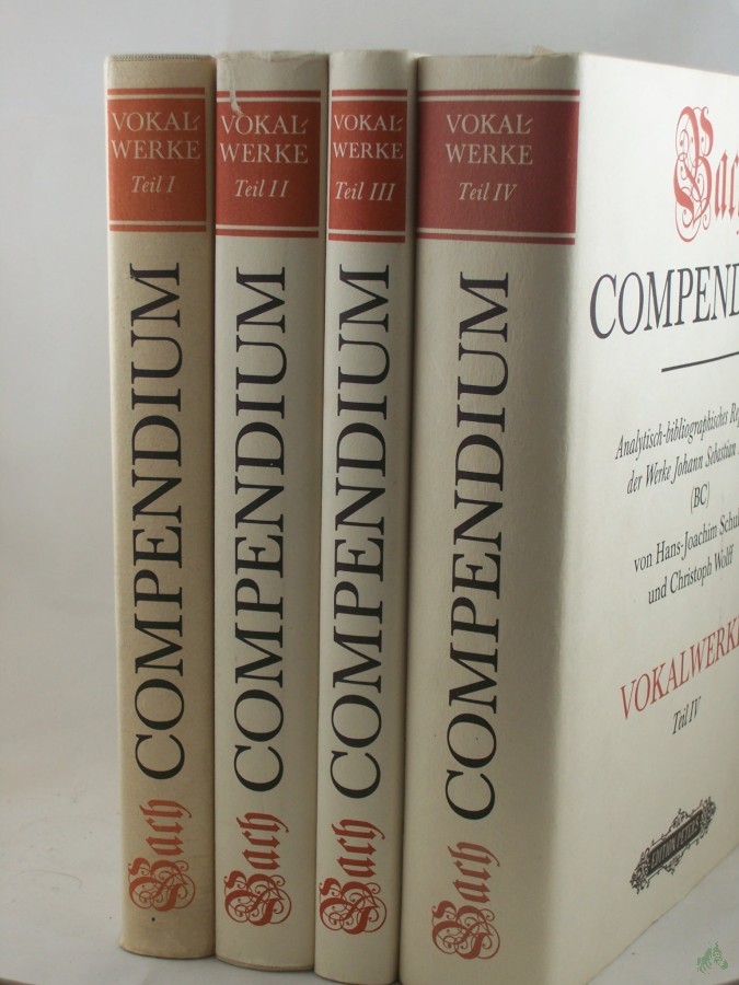 Artikelbild 1 des Artikels “4 B Ä N D E, Bach-Compendium : analytisch-bibliographisches Repertorium der Werke Johann Sebastian Bachs ; (BC) / von Hans-Joachim Schulze u. Christoph Wolff “