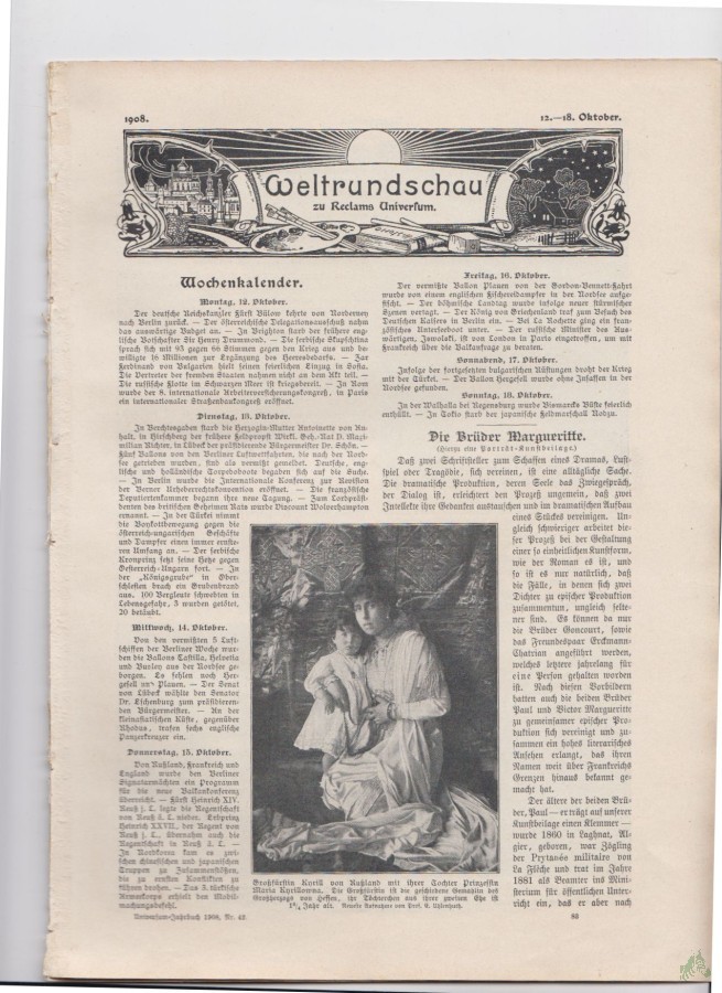 Artikelbild 1 des Artikels “12-18 Oktober, 1908 “