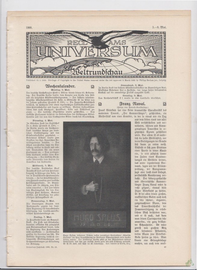 Artikelbild 1 des Artikels “3-9 Mai 1909 “