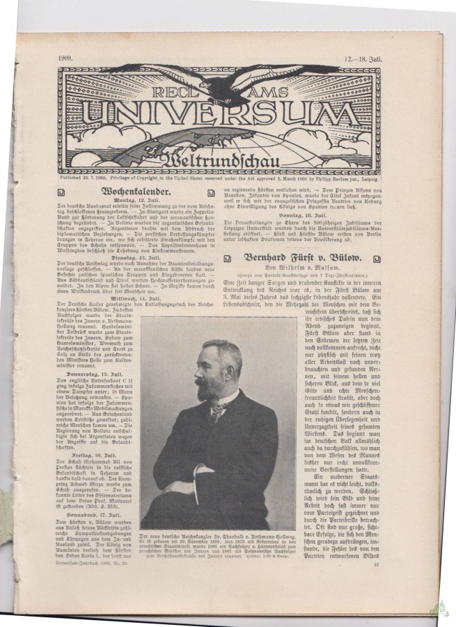 Artikelbild 1 des Artikels “12-18 Juli 1909 “