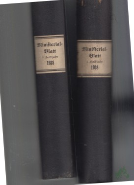 Artikelbild des Artikels “Ministerial-Blatt Reichs- und Preußischen Ministeriums des Inneren. 3. (99.) Jahrgang 1938 (Nr.1-53) komplett in 2 Büchern. “