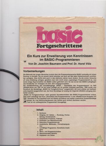 Artikelbild des Artikels “basic für Fortgeschrittene, Ein Kurs zur Erweiterung von Kenntnissen im BASIC Programmieren “
