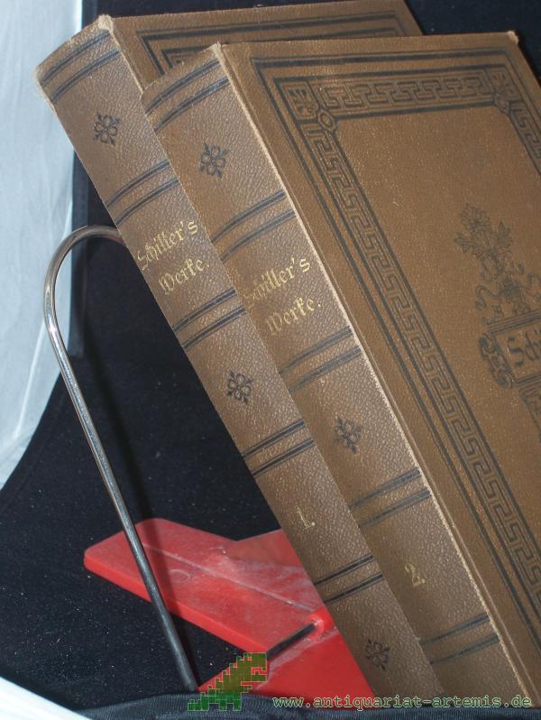 Product image 1 of the product “Schiller, Friedrich: Sämtliche Werke Band 1 und 2, marmorierter Schnitt, schwarzgeprägt, golgeprägter Titel auf dem Rücken ”