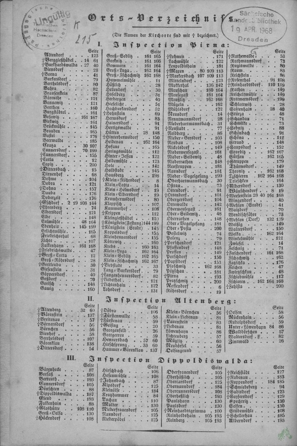 Artikelbild 2 des Artikels “Vierter Band, fünfte Abtheilung, Die Inspectionen: Pirna, Altenberg und Dippoldiswalde “