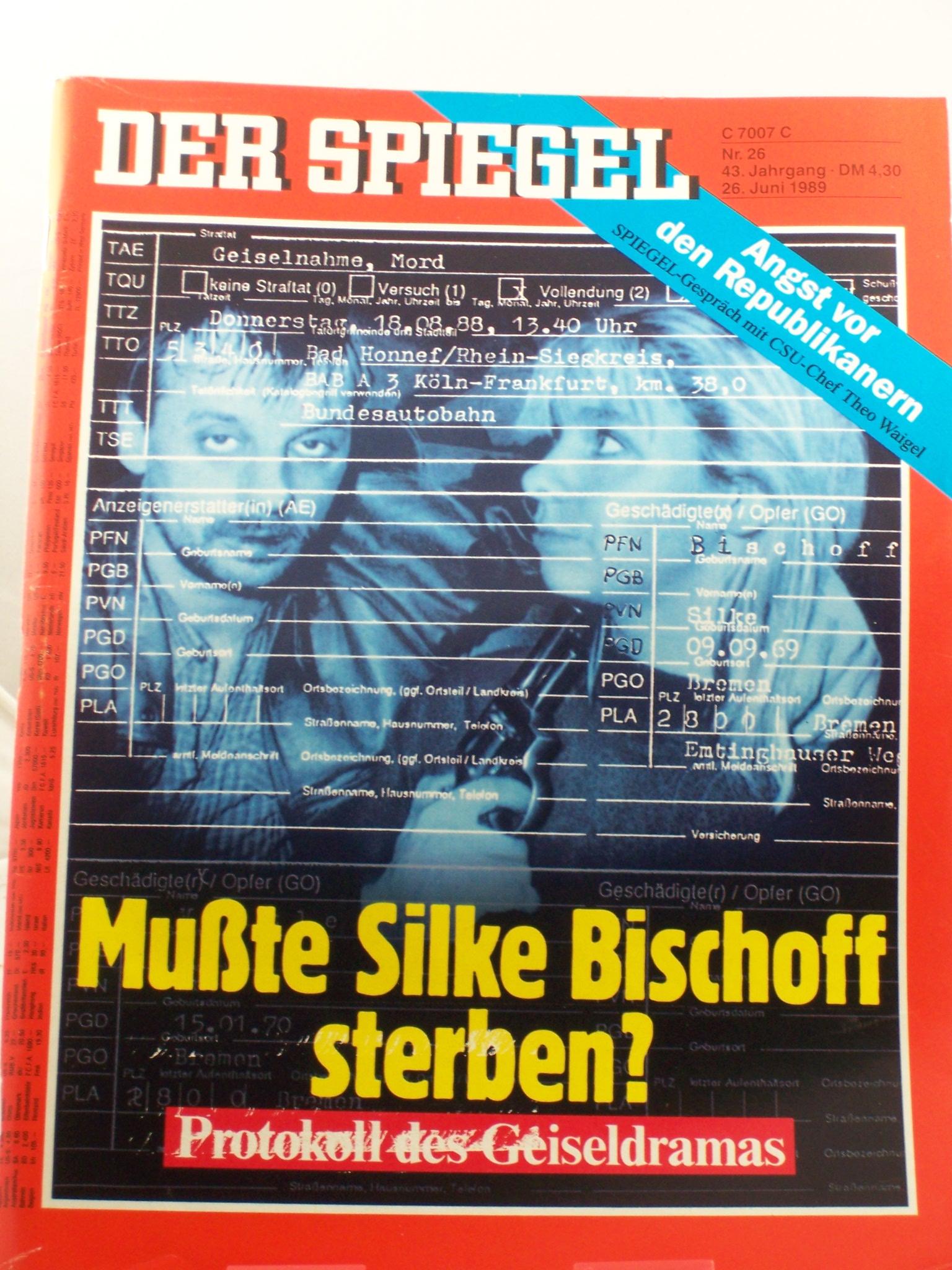 Artikelbild 1 des Artikels “26/1989, 26. Juni, Mußte Silke Bischoff sterben?, Protokoll des Geiseldramas “
