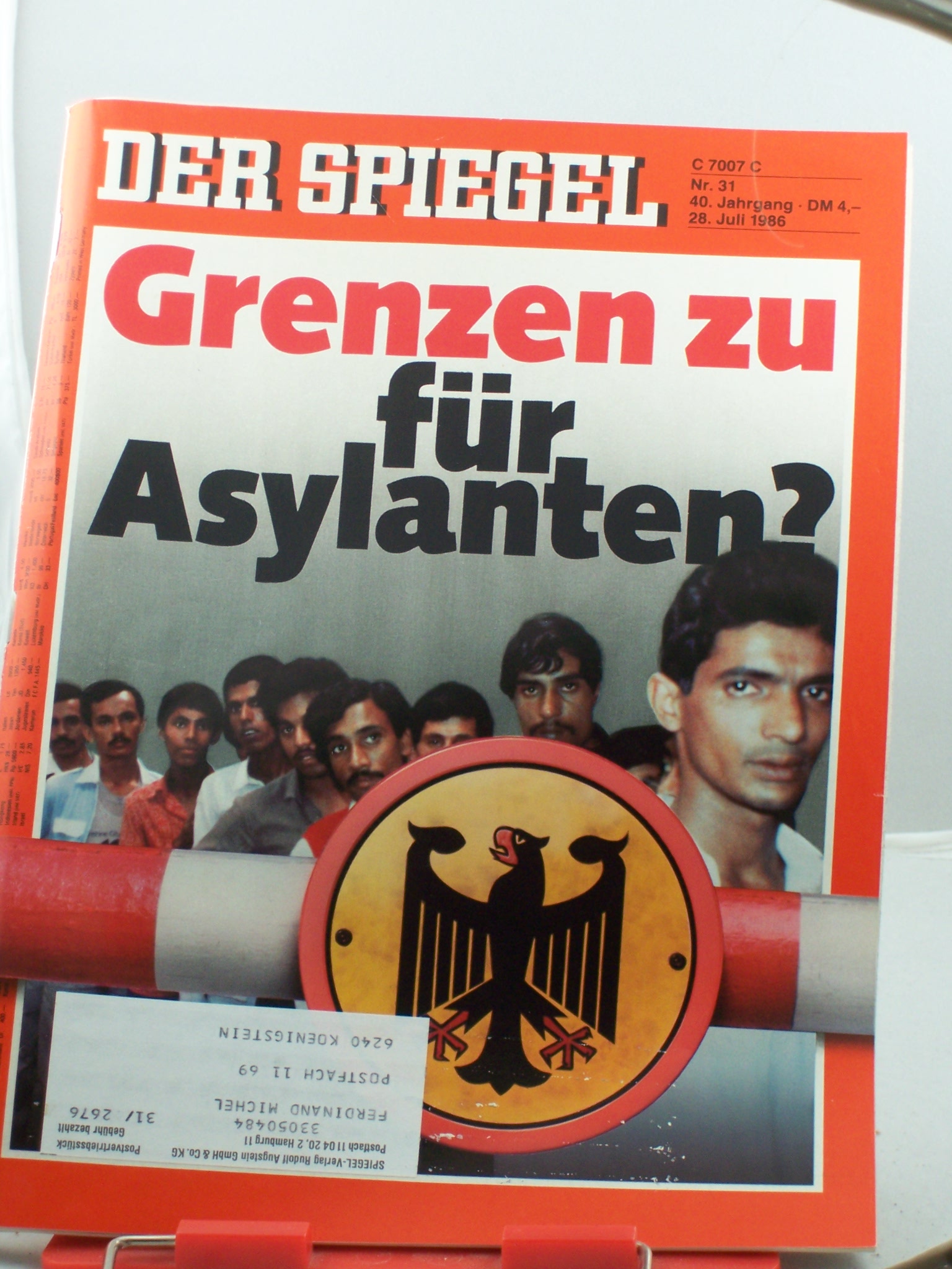 Artikelbild 1 des Artikels “31/1986, 28. Juli, Grenzen zu für Asylanten? “