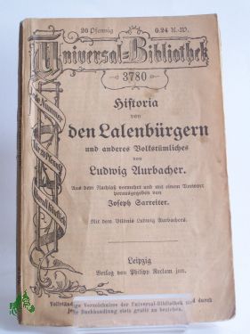 Artikelbild 1 des Artikels “Historia von den Lalenbürgern und anderes Volkstümliches / Ludwig
Aurbacher. Mit d. eingedr. Titel-Bildn. Ludwig Aurbachers. Aus d.
Nachlaß verm. u. mit e. Vorw. hrsg. von Joseph Sarreiter “