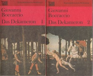 Artikelbild 1 des Artikels “Das Dekameron / Giovanni Boccaccio. 2 Bände, [Aus d. Ital. übers. von Ruth Macchi. Nachdichtung d. Verse d. ersten 3 Tage von August Wilhelm Schlegel, d. Verse d. folgenden Tage von Karl Witte] “