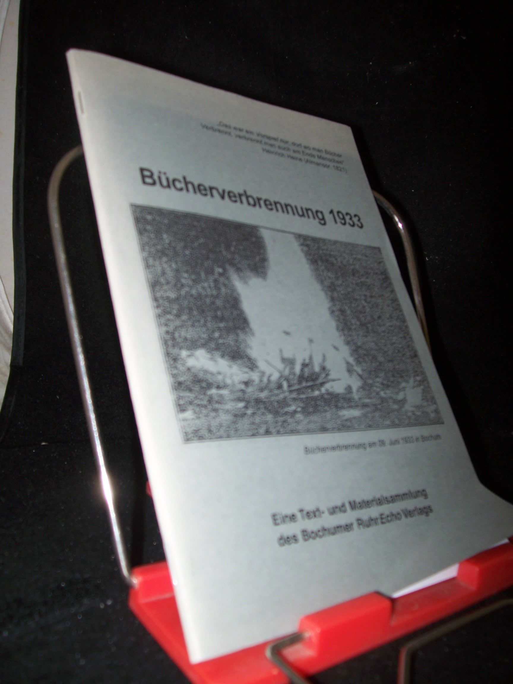 Artikelbild 1 des Artikels “Bücherverbrennung 1933 : eine Text- und Materialsammlung des Bochumer RuhrEcho-Verlages / [Red. und Ausw.: Günter Gleising] “