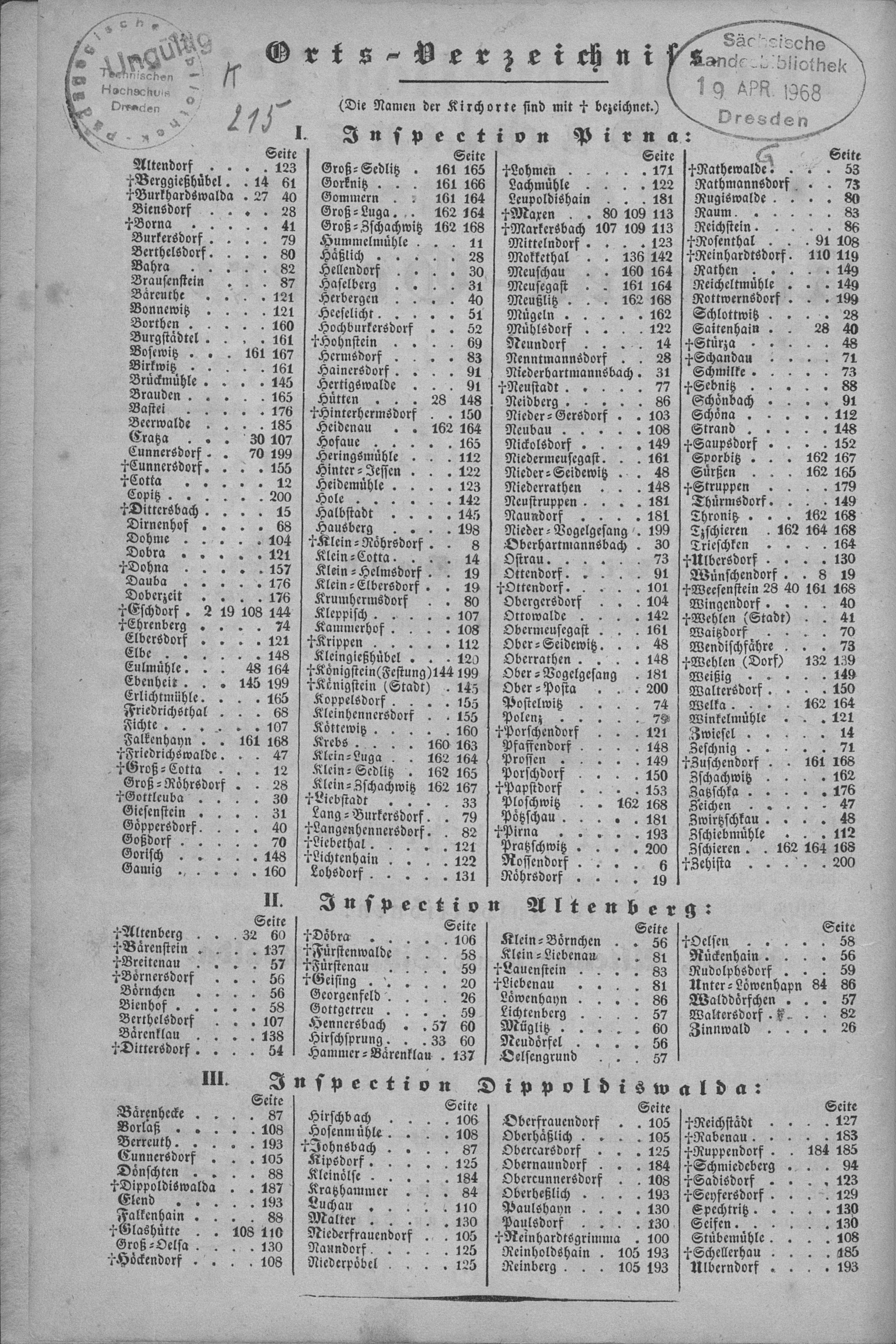 Artikelbild 2 des Artikels “Vierter Band, fünfte Abtheilung, Die Inspectionen: Pirna, Altenberg
und Dippoldiswalde “